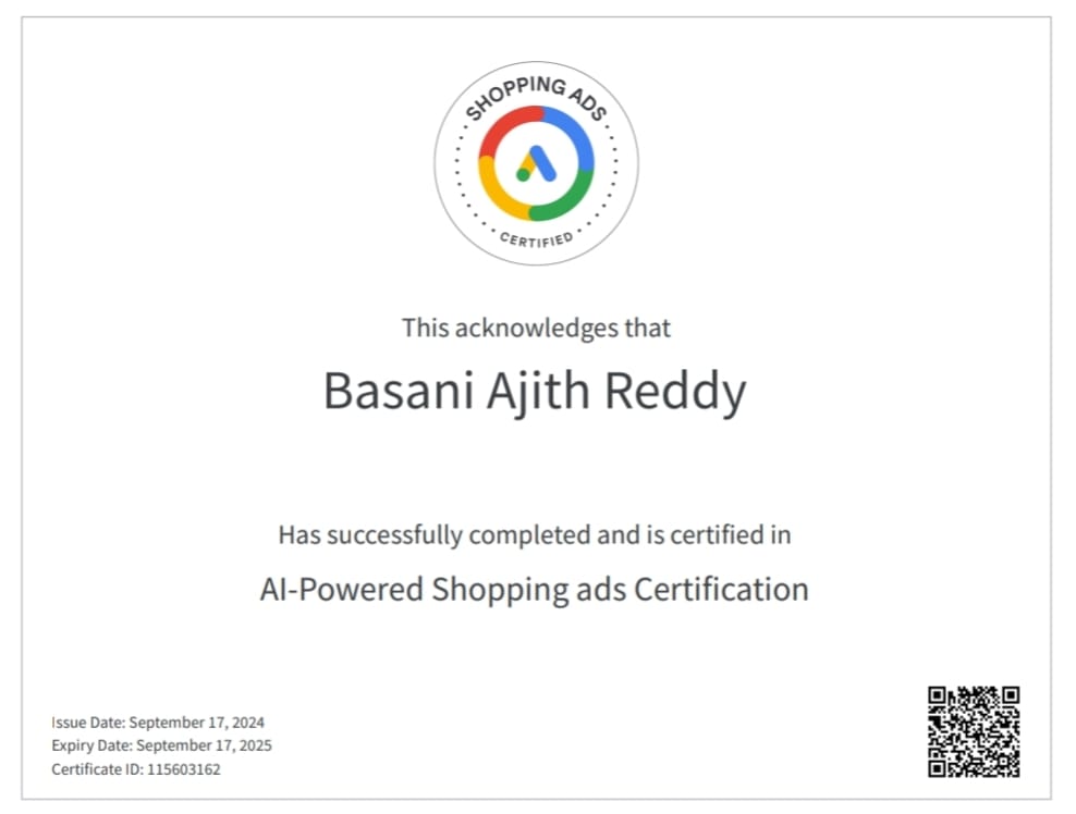 Shopping Ads Certificate